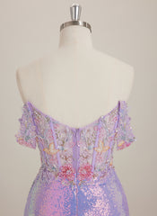 Sheath/Column Off the Shoulder Short Lace Mini Dress With Beading Sequins Appliques Lace