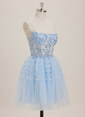 A-line Square Short Tulle Mini Dress With Beading Sequins