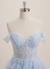 Ball-Gown/Princess Off the Shoulder Short Tulle Mini Dress With Sequins Appliques Lace