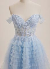Ball-Gown/Princess Off the Shoulder Short Tulle Mini Dress With Sequins Appliques Lace