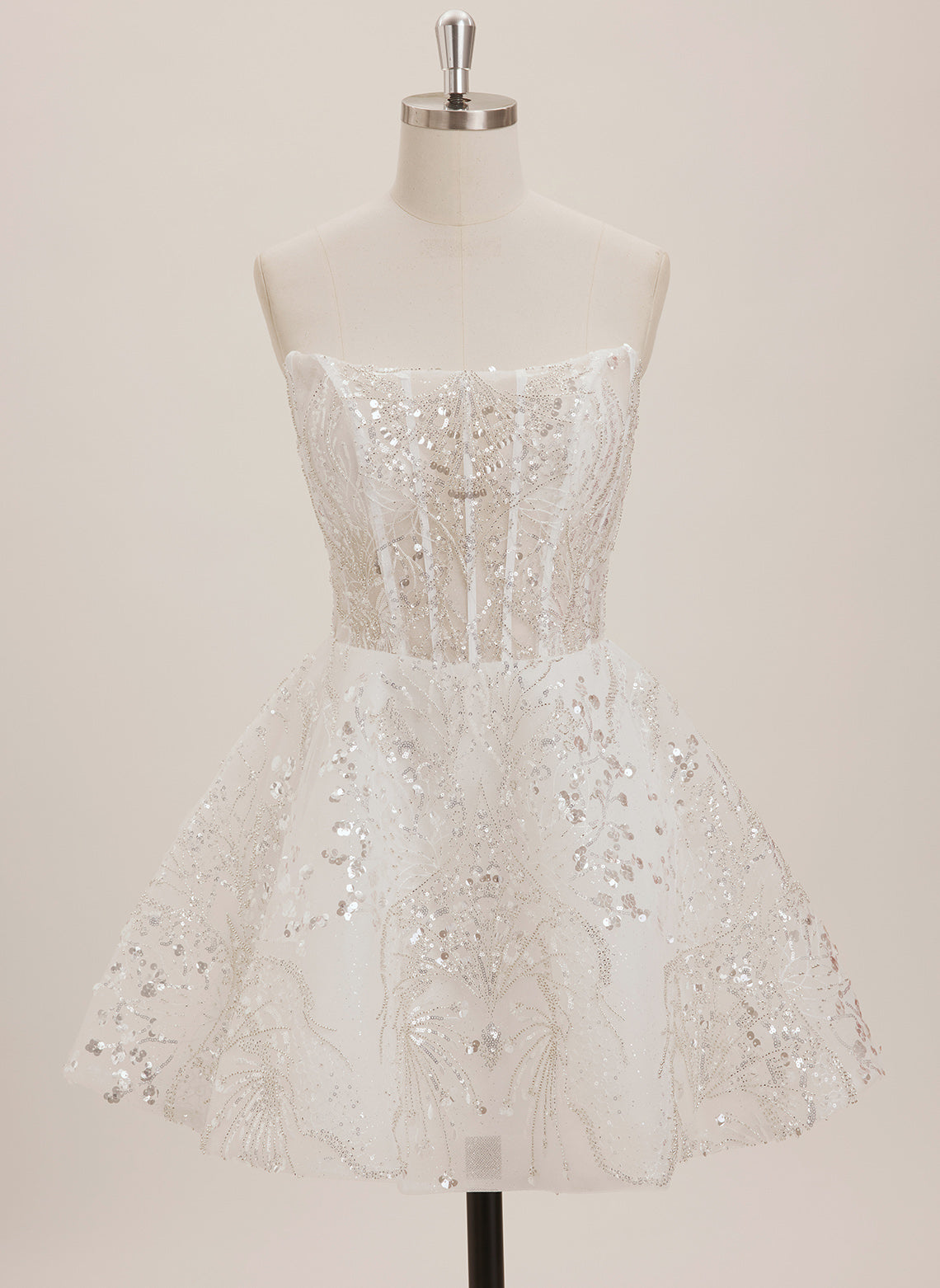 A-line Straight Short Tulle Mini Dress With Beading Sequins