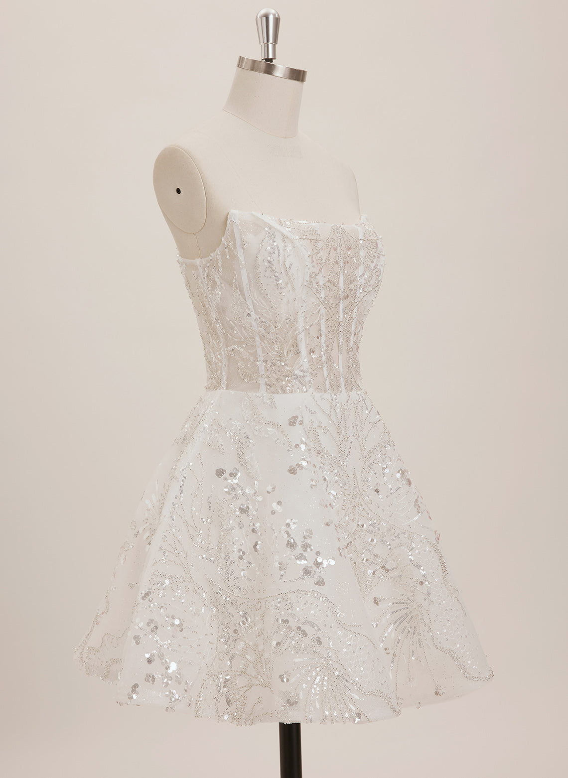 A-line Straight Short Tulle Mini Dress With Beading Sequins