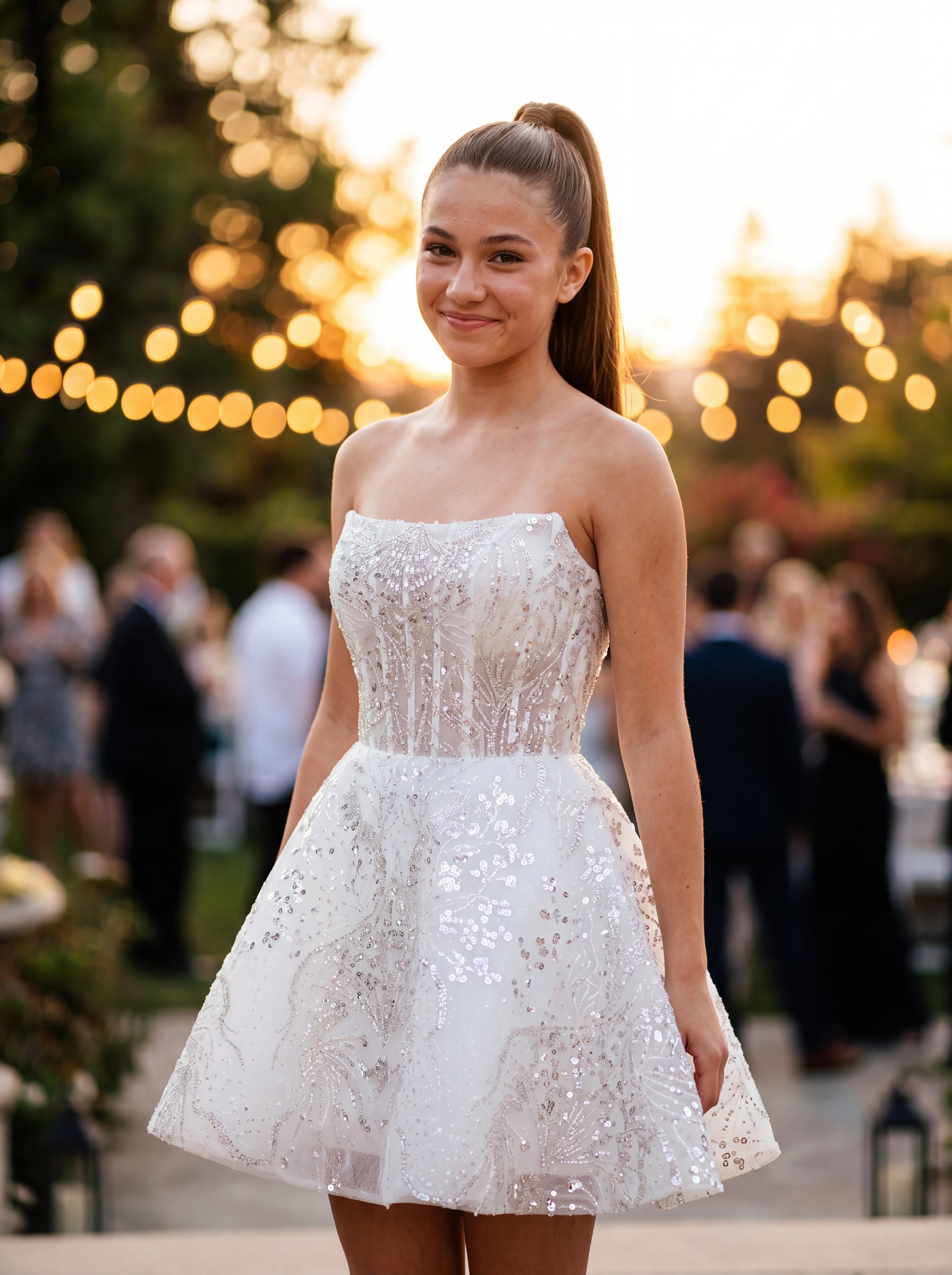 A-line Straight Short Tulle Mini Dress With Beading Sequins