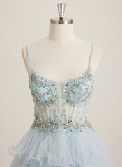 Ball-Gown/Princess Scoop Short Tulle Mini Dress With Rhinestone Sequins Beading
