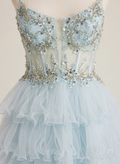 Ball-Gown/Princess Scoop Short Tulle Mini Dress With Rhinestone Sequins Beading