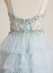 Ball-Gown/Princess Scoop Short Tulle Mini Dress With Rhinestone Sequins Beading