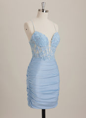 Sheath/Column V-Neck Short Jersey Mini Dress With Pleated Sequins