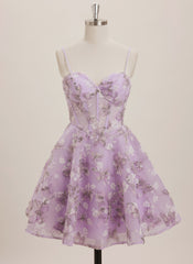 A-line Sweetheart Short Lace Mini Dress With Flower