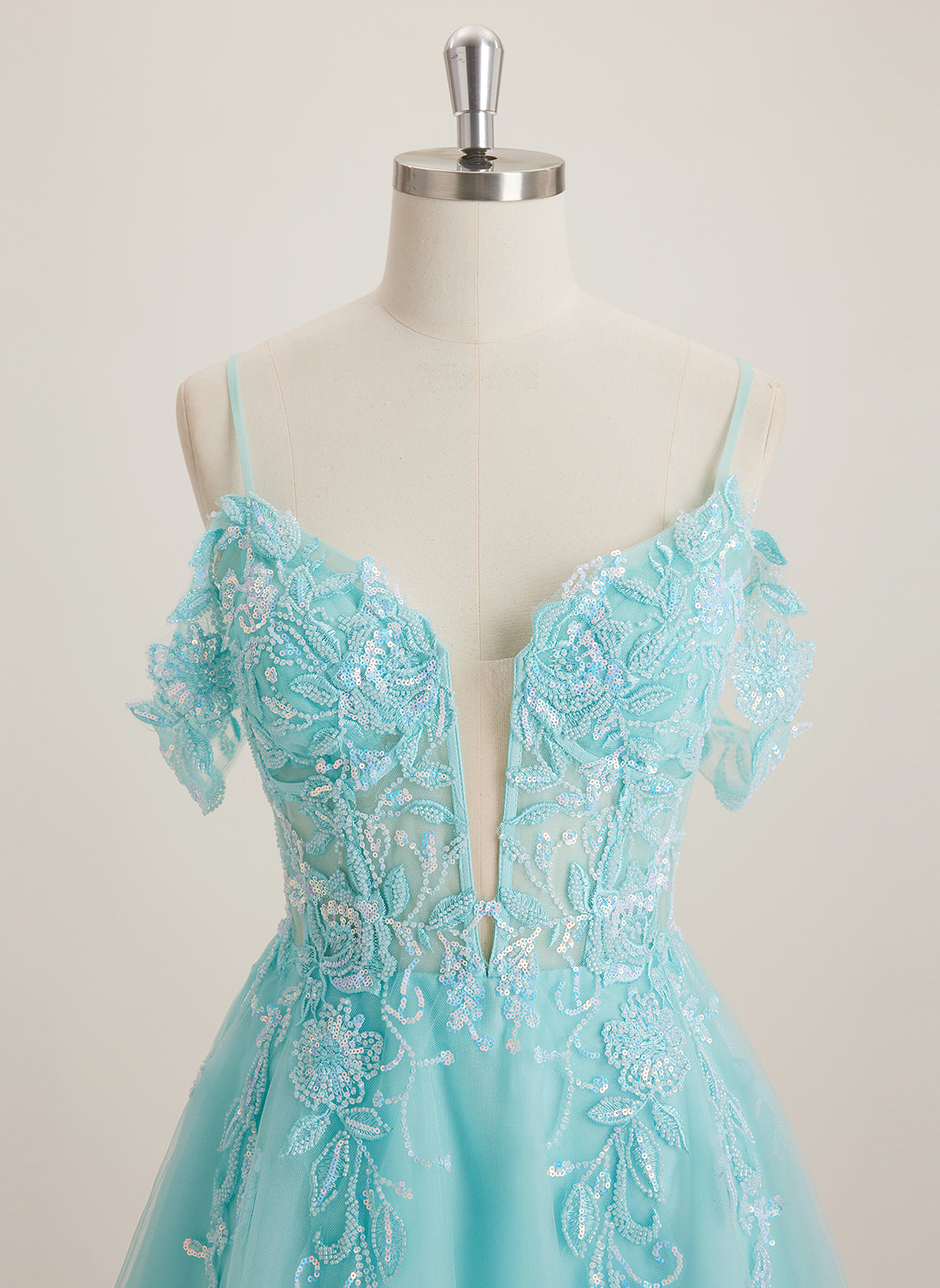 A-line Off the Shoulder Short Tulle Mini Dress With Beading Sequins