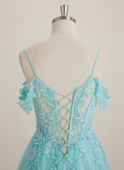 A-line Off the Shoulder Short Tulle Mini Dress With Beading Sequins