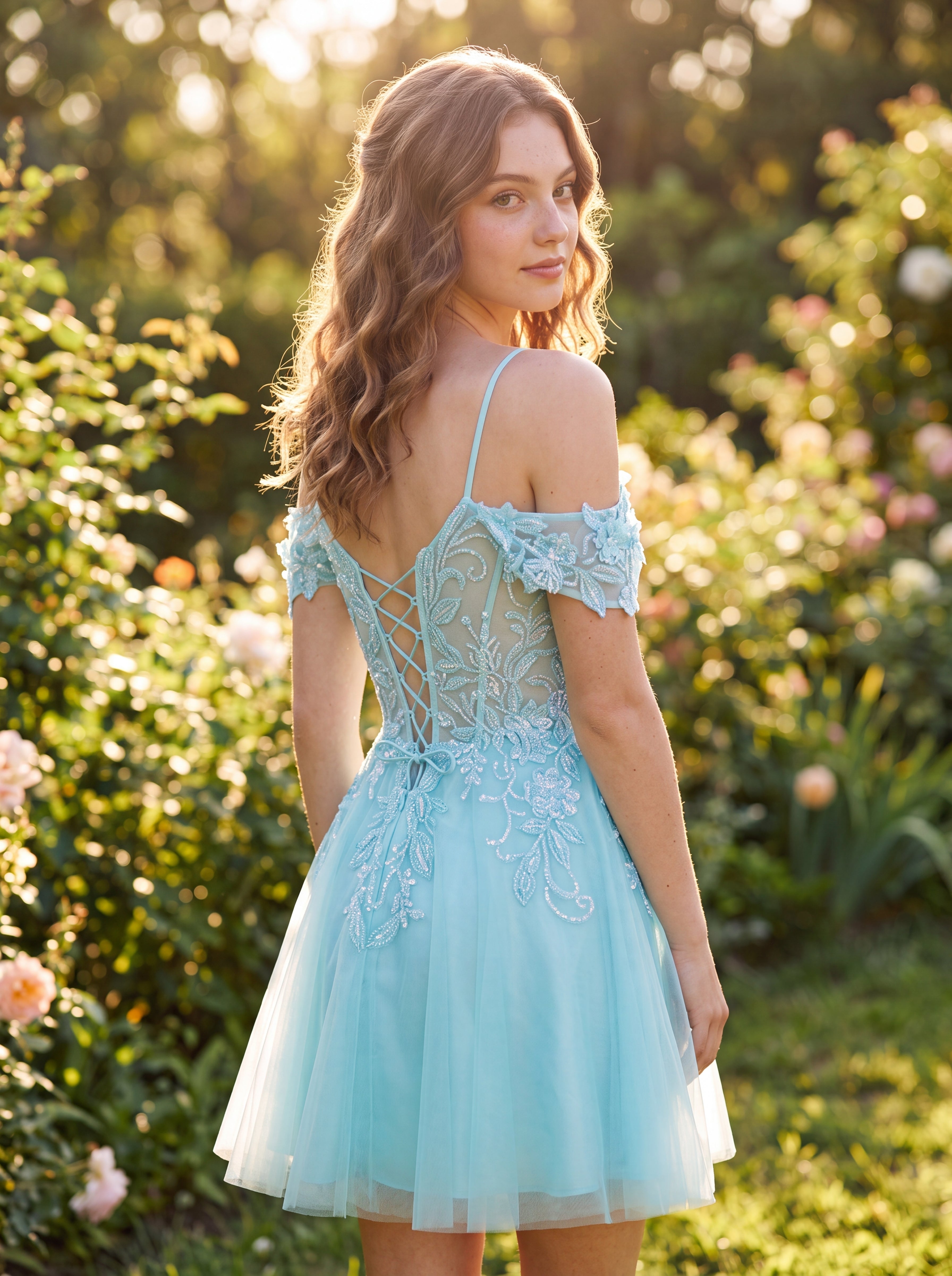 A-line Off the Shoulder Short Tulle Mini Dress With Beading Sequins