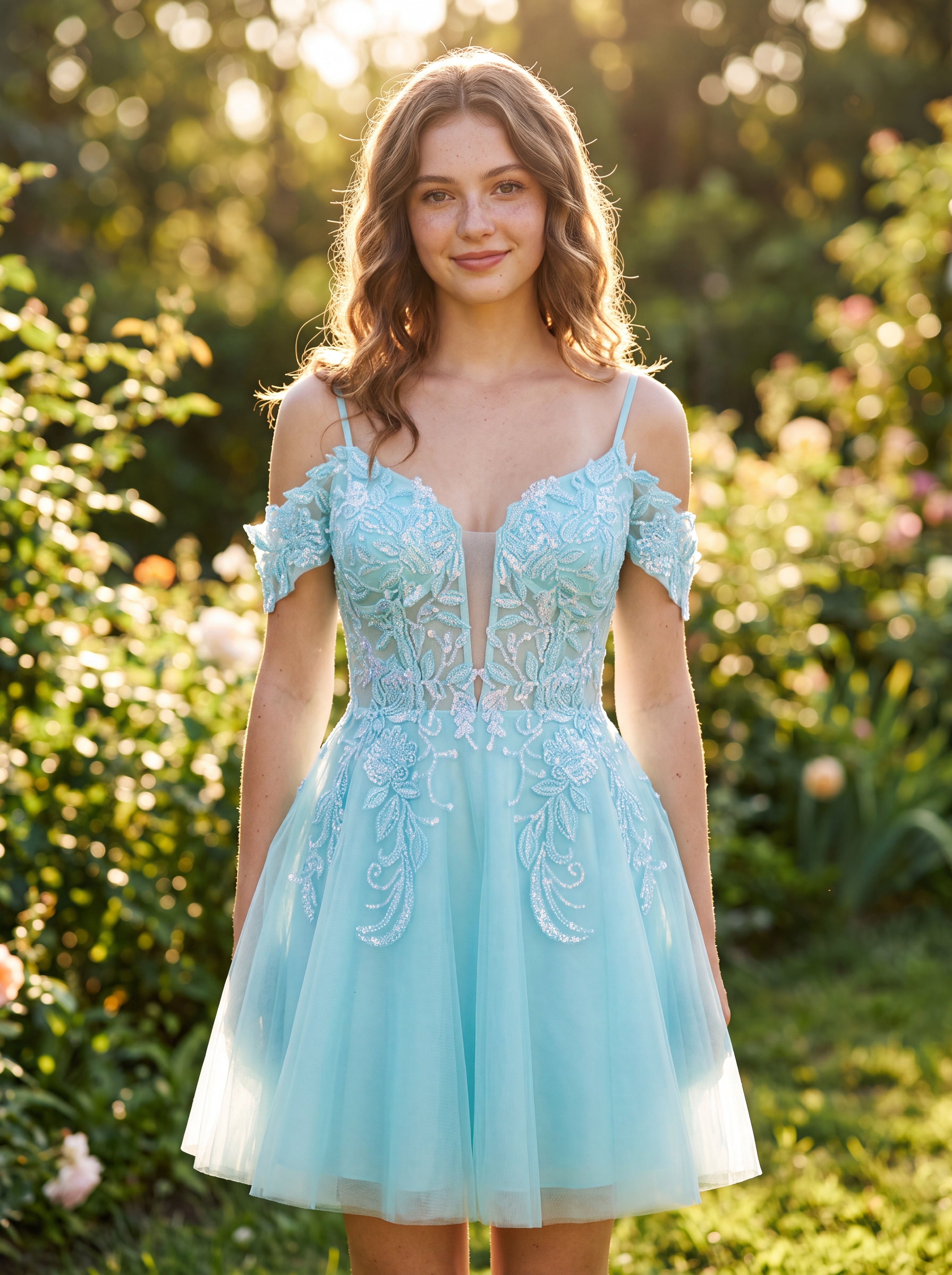 A-line Off the Shoulder Short Tulle Mini Dress With Beading Sequins