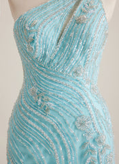 Sheath/Column One Shoulder Short Sequin Mini Dress With Beading Sequins