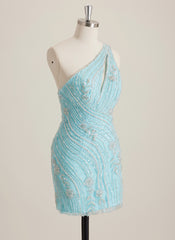 Sheath/Column One Shoulder Short Sequin Mini Dress With Beading Sequins