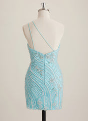 Sheath/Column One Shoulder Short Sequin Mini Dress With Beading Sequins