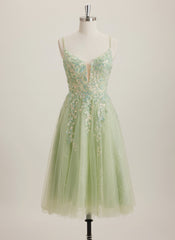 A-line V-Neck Tulle Mini Dress With Sequins