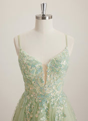 A-line V-Neck Tulle Mini Dress With Sequins