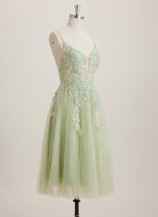 A-line V-Neck Tulle Mini Dress With Sequins