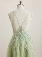 A-line V-Neck Tulle Mini Dress With Sequins