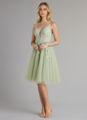 A-line V-Neck Tulle Mini Dress With Sequins