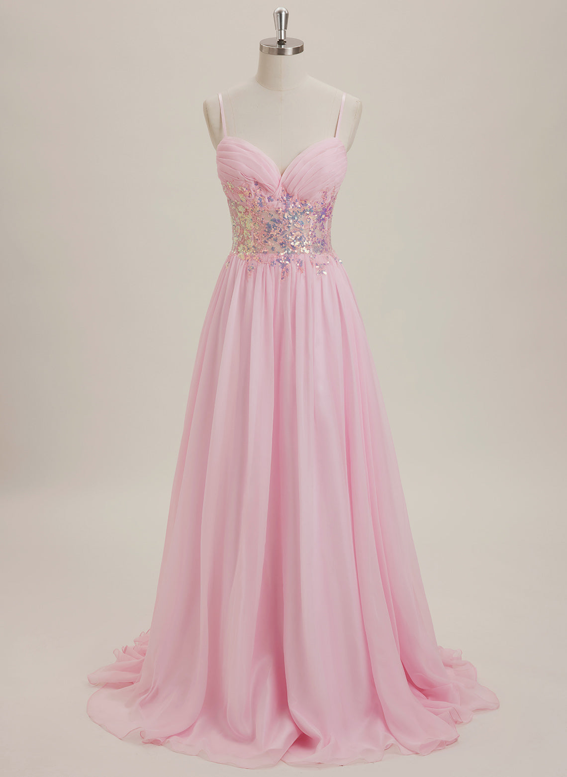 A-line V-Neck Sweep Train Chiffon Maxi Dresses With Sequins