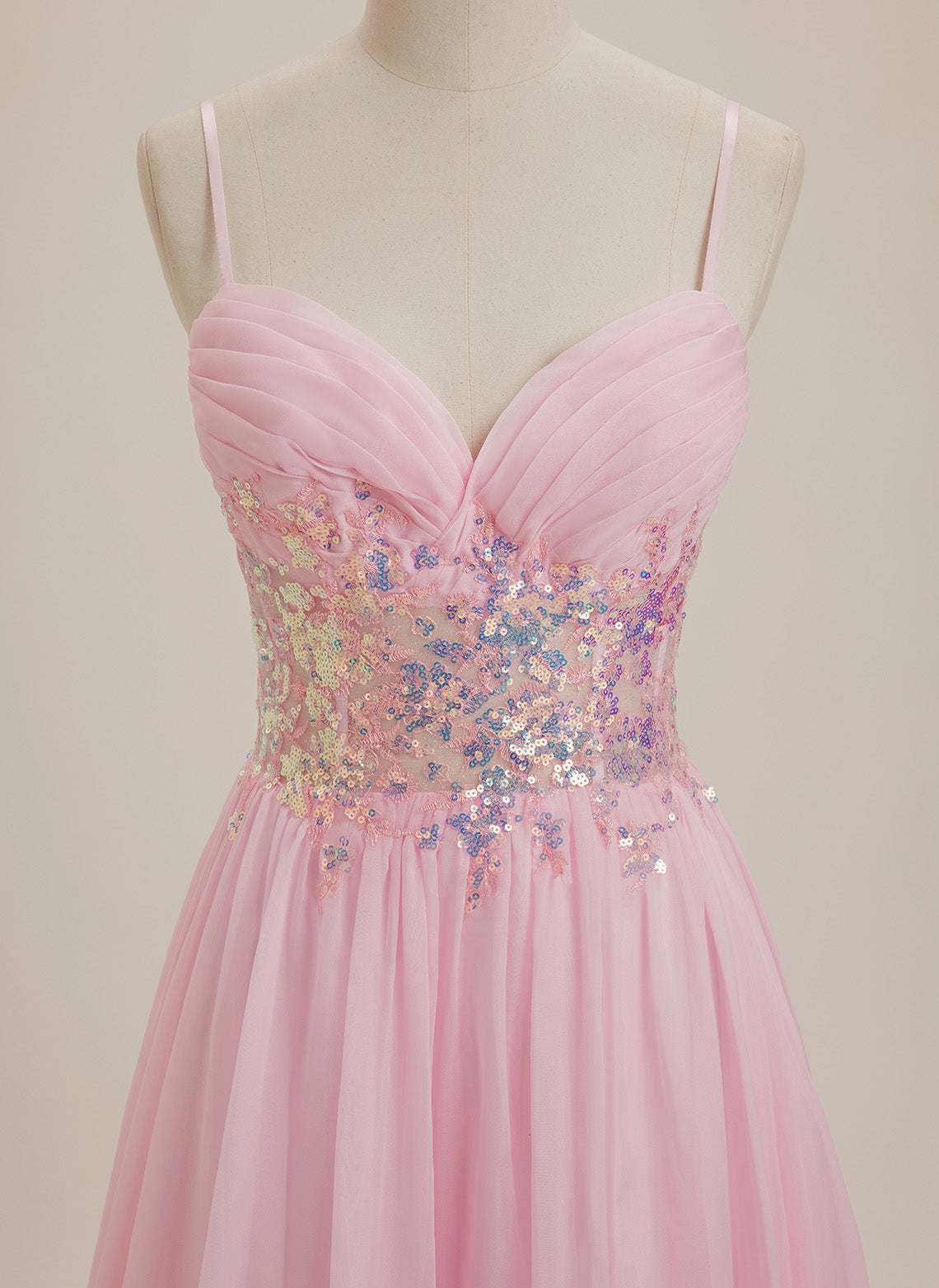 A-line V-Neck Sweep Train Chiffon Maxi Dresses With Sequins