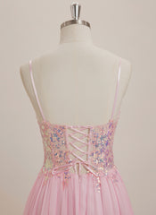 A-line V-Neck Sweep Train Chiffon Maxi Dresses With Sequins