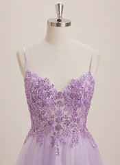 A-line V-Neck Floor-Length Tulle Maxi Dresses With Sequins