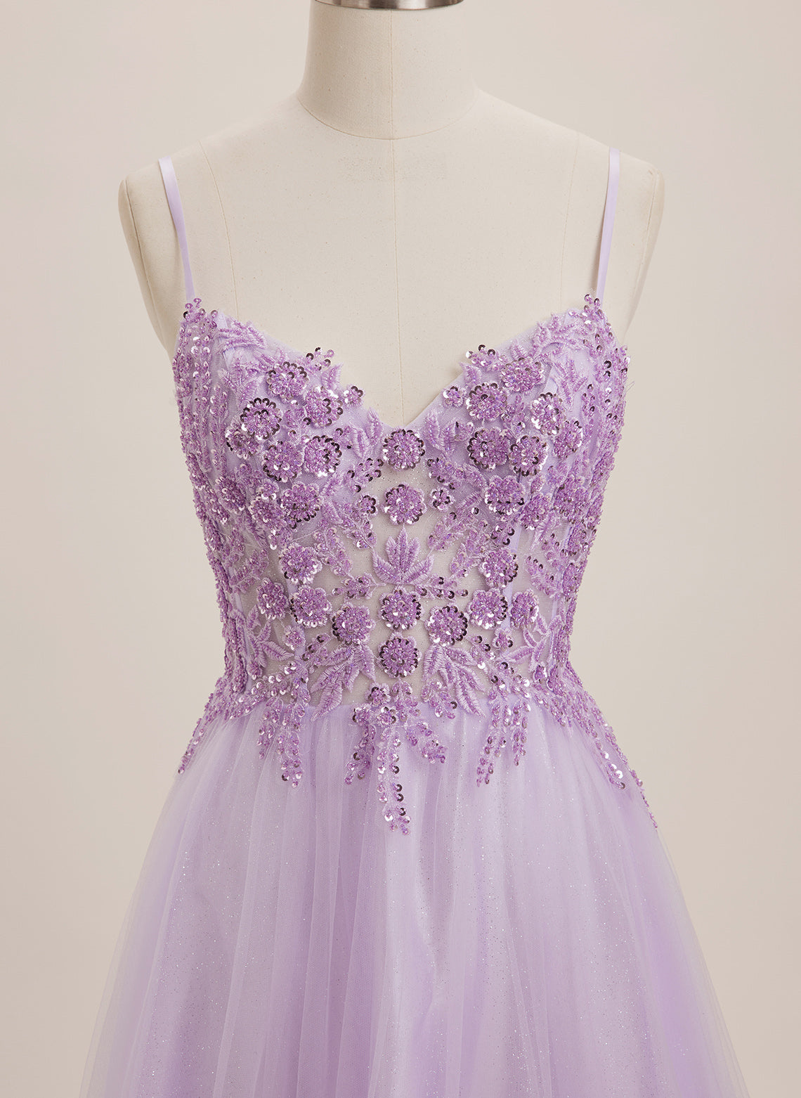 A-line V-Neck Floor-Length Tulle Maxi Dresses With Sequins