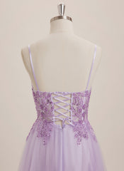 A-line V-Neck Floor-Length Tulle Maxi Dresses With Sequins