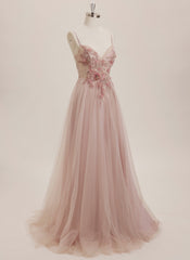 Ball-Gown/Princess V-Neck Sweep Train Tulle Maxi Dresses With Rhinestone Appliques Lace Sequins
