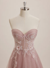 Ball-Gown/Princess Sweetheart Sweep Train Tulle Maxi Dresses With Sequins 3D Floral