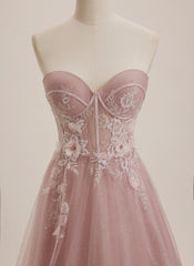 Ball-Gown/Princess Sweetheart Sweep Train Tulle Maxi Dresses With Sequins 3D Floral