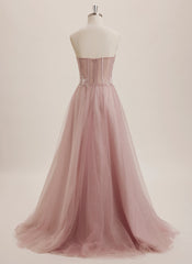 Ball-Gown/Princess Sweetheart Sweep Train Tulle Maxi Dresses With Sequins 3D Floral