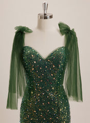 Trumpet/Mermaid V-Neck Sweep Train Sequin Maxi Dresses With Bow Sequins Beading