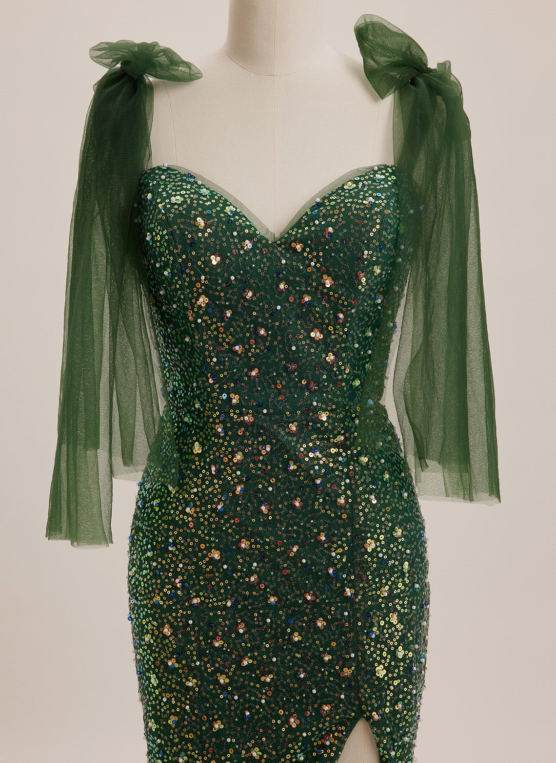 Trumpet/Mermaid V-Neck Sweep Train Sequin Maxi Dresses With Bow Sequins Beading
