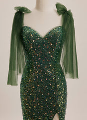 Trumpet/Mermaid V-Neck Sweep Train Sequin Maxi Dresses With Bow Sequins Beading