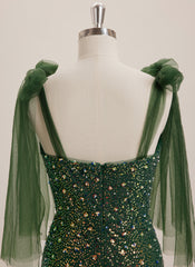 Trumpet/Mermaid V-Neck Sweep Train Sequin Maxi Dresses With Bow Sequins Beading