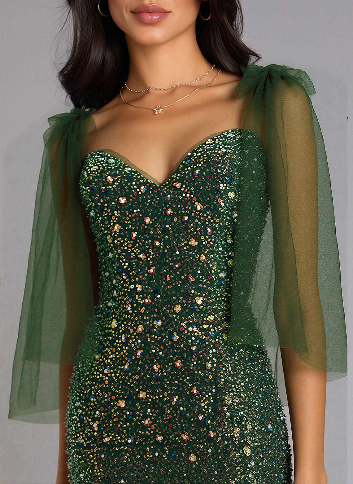 Trumpet/Mermaid V-Neck Sweep Train Sequin Maxi Dresses With Bow Sequins Beading