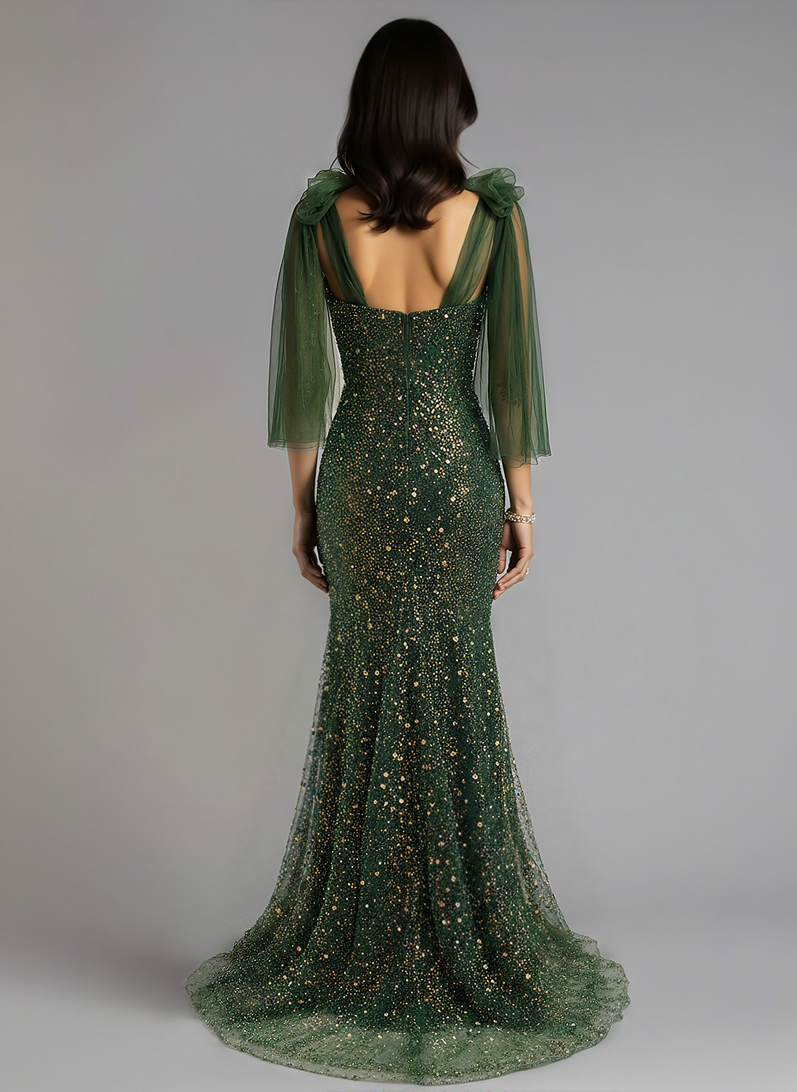 Trumpet/Mermaid V-Neck Sweep Train Sequin Maxi Dresses With Bow Sequins Beading