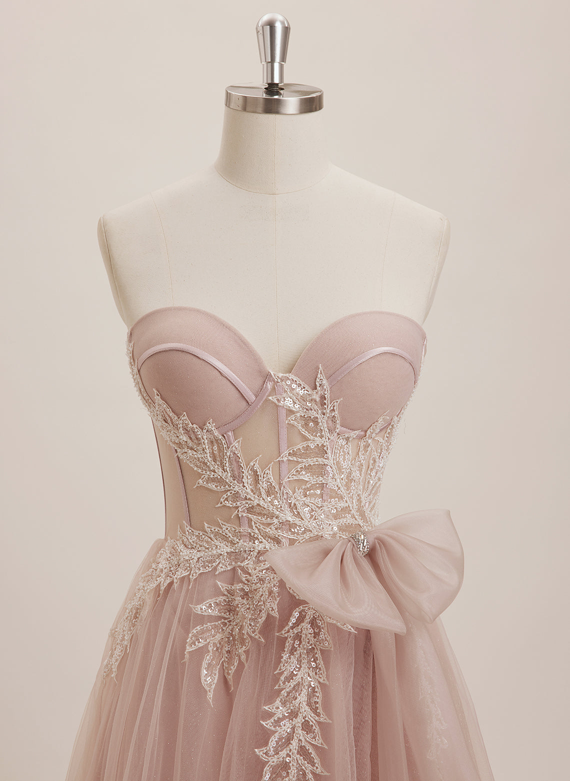 Ball-Gown/Princess Sweetheart Sweep Train Tulle Maxi Dresses With Bow Sequins Rhinestone