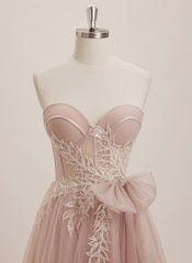 Ball-Gown/Princess Sweetheart Sweep Train Tulle Maxi Dresses With Bow Sequins Rhinestone