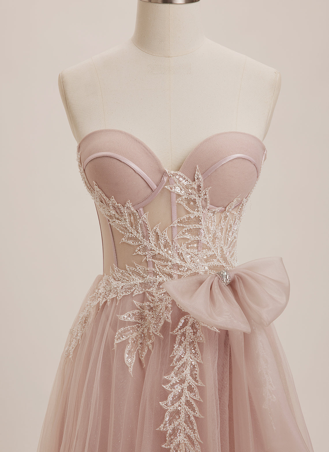 Ball-Gown/Princess Sweetheart Sweep Train Tulle Maxi Dresses With Bow Sequins Rhinestone