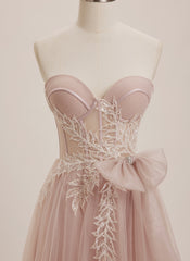 Ball-Gown/Princess Sweetheart Sweep Train Tulle Maxi Dresses With Bow Sequins Rhinestone