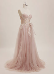 Ball-Gown/Princess Sweetheart Sweep Train Tulle Maxi Dresses With Bow Sequins Rhinestone