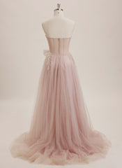 Ball-Gown/Princess Sweetheart Sweep Train Tulle Maxi Dresses With Bow Sequins Rhinestone