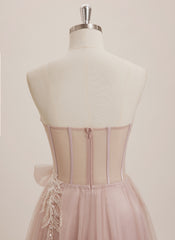 Ball-Gown/Princess Sweetheart Sweep Train Tulle Maxi Dresses With Bow Sequins Rhinestone