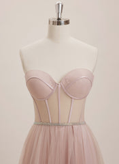 Ball-Gown/Princess Sweetheart Sweep Train Tulle Maxi Dresses With Rhinestone