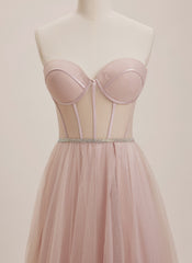 Ball-Gown/Princess Sweetheart Sweep Train Tulle Maxi Dresses With Rhinestone