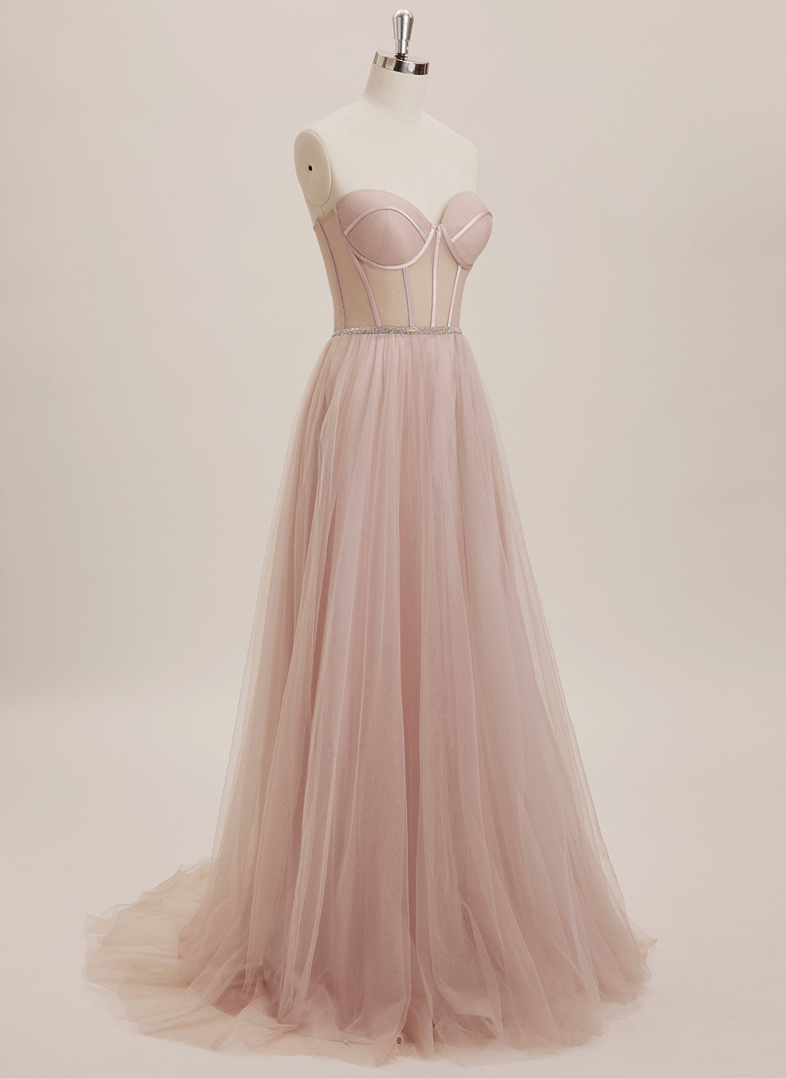 Ball-Gown/Princess Sweetheart Sweep Train Tulle Maxi Dresses With Rhinestone